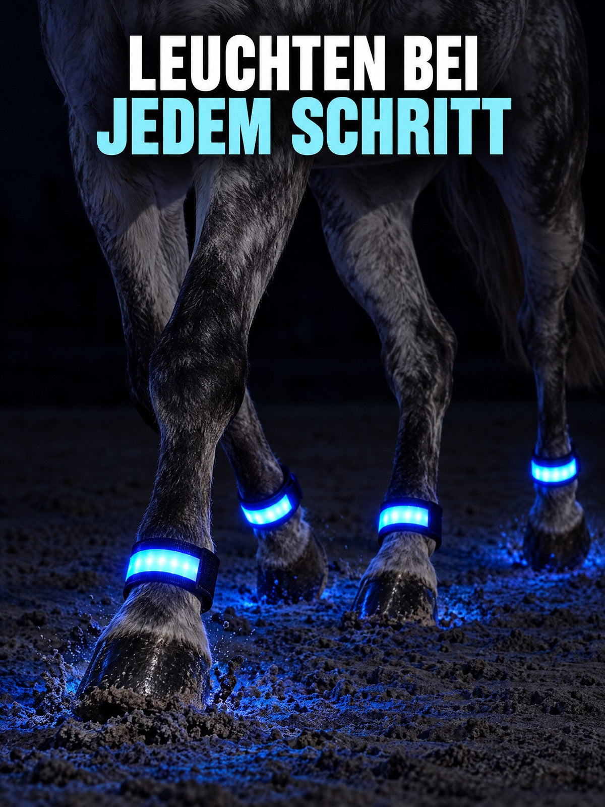 Leuchten bei jedem Schritt: blau leuchtende Beinbänder bei Nacht