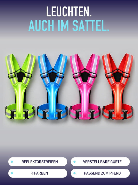 Leuchten, auch im Sattel: Lumare Glow-Reitweste in Neongrün, Blau, Pink und Rot